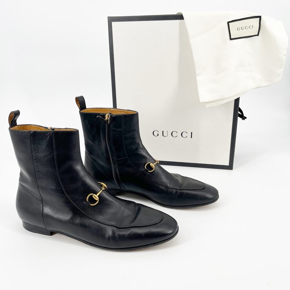 Gucci Black Ankle Boots with Gold Accents